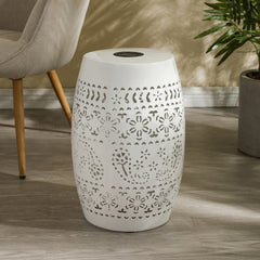 Solar Side Table with Built-in Solar Battery,Stunning Flower Pattern at Night,Eco-Friendly and Energy Efficient Outdoor Furniture Ideal,for Patios Gardens and Backyards(White)