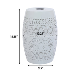 Solar Side Table with Built-in Solar Battery,Stunning Flower Pattern at Night,Eco-Friendly and Energy Efficient Outdoor Furniture Ideal,for Patios Gardens and Backyards(White)