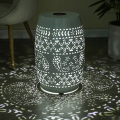 Solar Side Table with Built-in Solar Battery,Stunning Flower Pattern at Night,Eco-Friendly and Energy Efficient Outdoor Furniture Ideal,for Patios Gardens and Backyards(White)