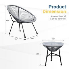 3-Piece Acapulco Wicker Patio Bistro Set with 2 Gray Chairs & Glass Table