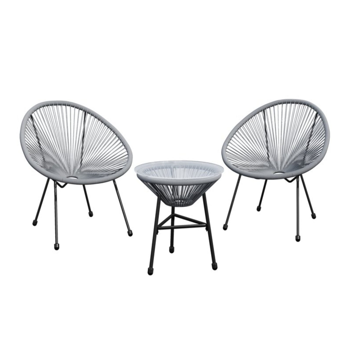 3-Piece Acapulco Wicker Patio Bistro Set with 2 Gray Chairs & Glass Table