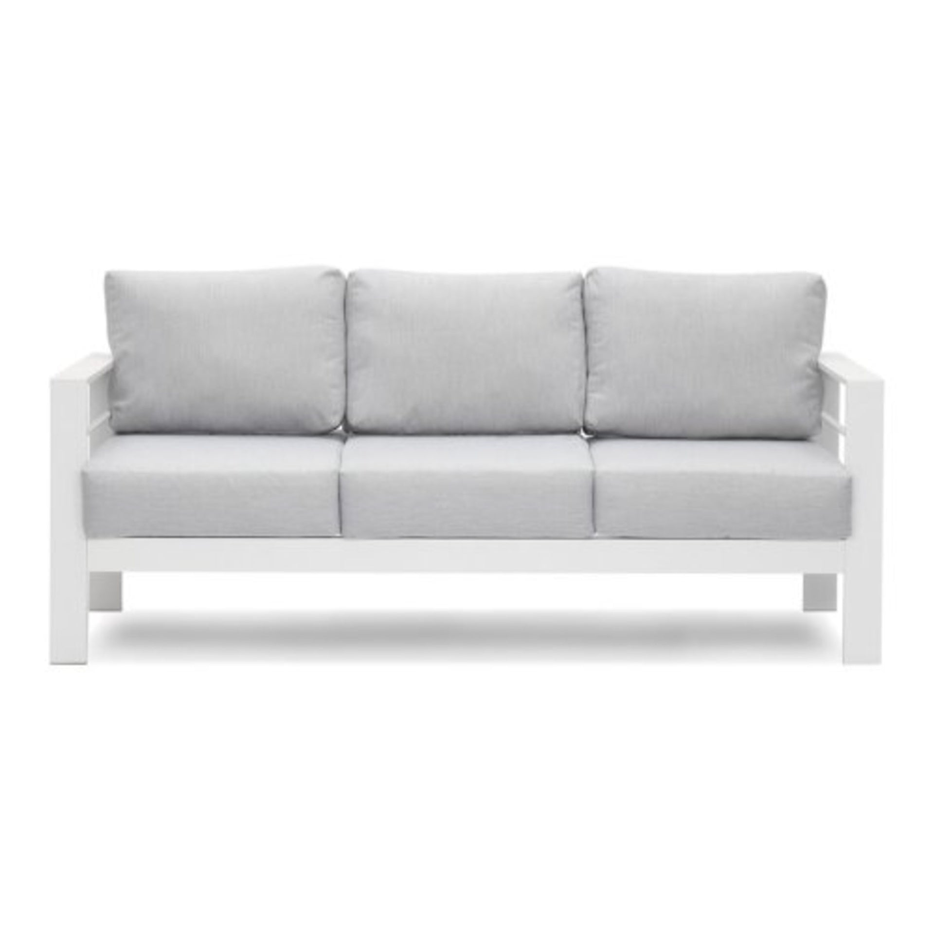 73" All-Weather Aluminum Patio Sofa, 3 Seat Outdoor Couch with Thick Light Gray Cushions & White Frame