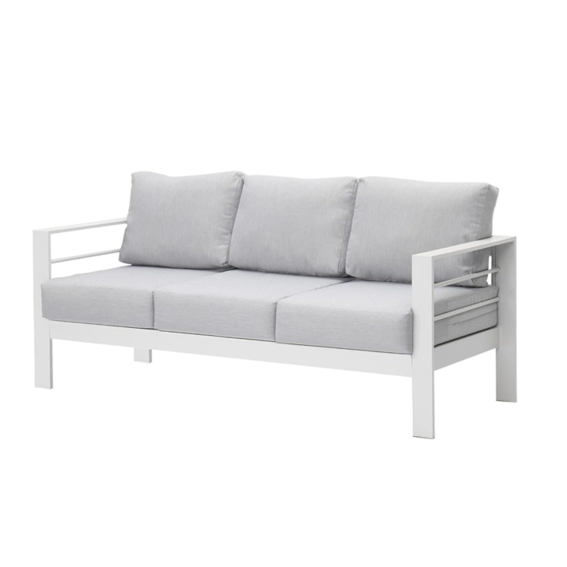 73" All-Weather Aluminum Patio Sofa, 3 Seat Outdoor Couch with Thick Light Gray Cushions & White Frame