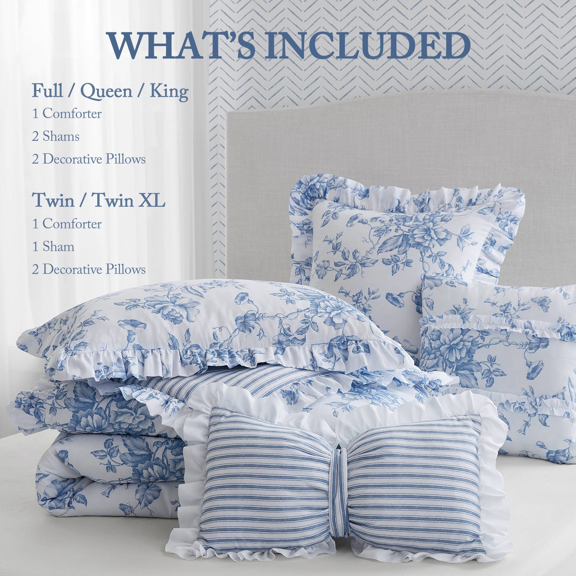 4 Pieces Twin/Twin XL Comforter Set with Decorative Pillows,Blue