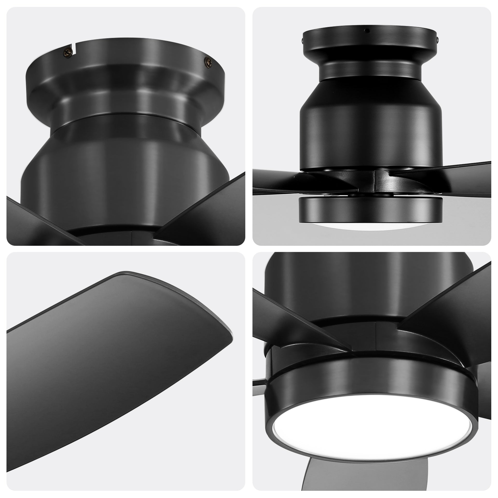 42 Inch Flush Mount Ceiling Fans with LED Light 22W and Remote Control 5 ABS Fan Blades for Bedroom