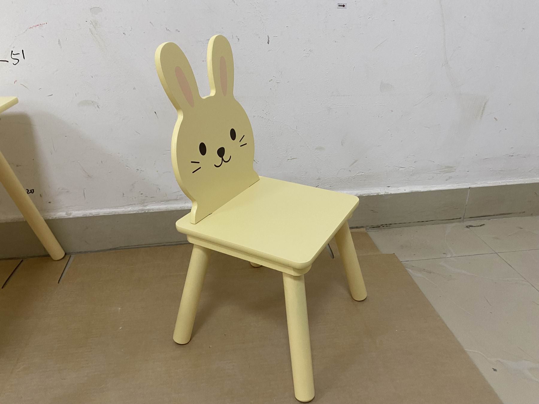 Kids Table and Chair Set with 2 Bunny Chairs, Children's Wooden Activity Table for Toddlers, Cute Animal Design Study Play Set for Playroom, Bedroom, Classroom - Cream Yellow