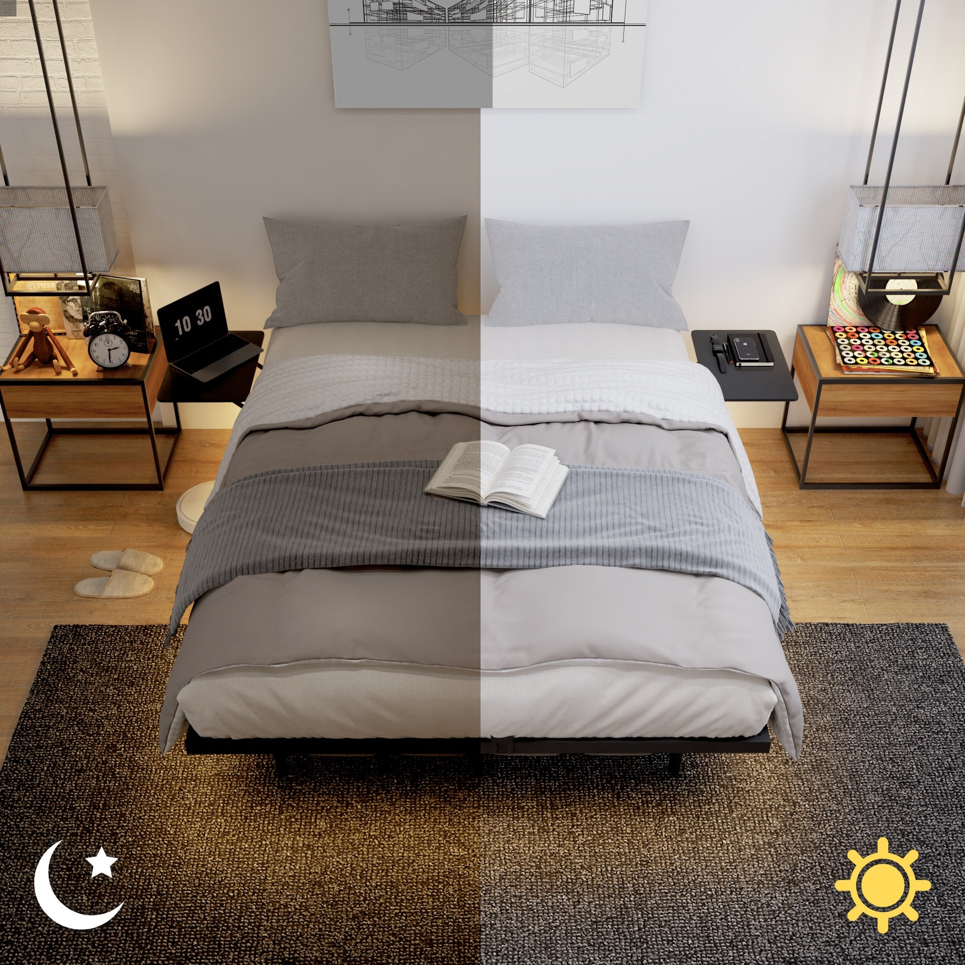 Full Size Bed Frame, Heavy Duty Metal Bed Frame , Quick & Easy Assembly, LED light , No Noise, Black