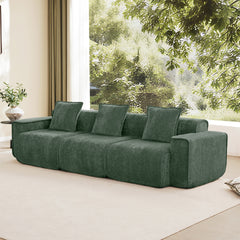 Streamlined Design Deep Seat Modular 3 Seat Boneless Sofa with French Edge Piping,No Assembly Required, Modern Modular 3-Seat Sofa Couch with Throw Pillows,Velvet Fabric Green