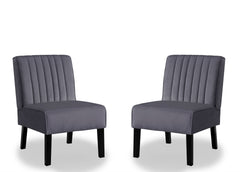 Reese Mid Century Modern Accent Chairs Set of 2 with Minimalist Design, Elegant Velvet Upholstery and Solid Wood Legs, Ideal for Living Room or Bedroom, Grey