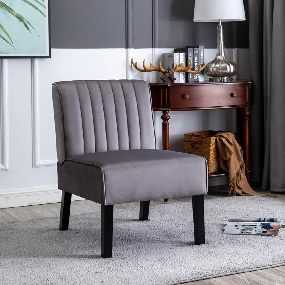 Reese Mid Century Modern Accent Chairs Set of 2 with Minimalist Design, Elegant Velvet Upholstery and Solid Wood Legs, Ideal for Living Room or Bedroom, Grey