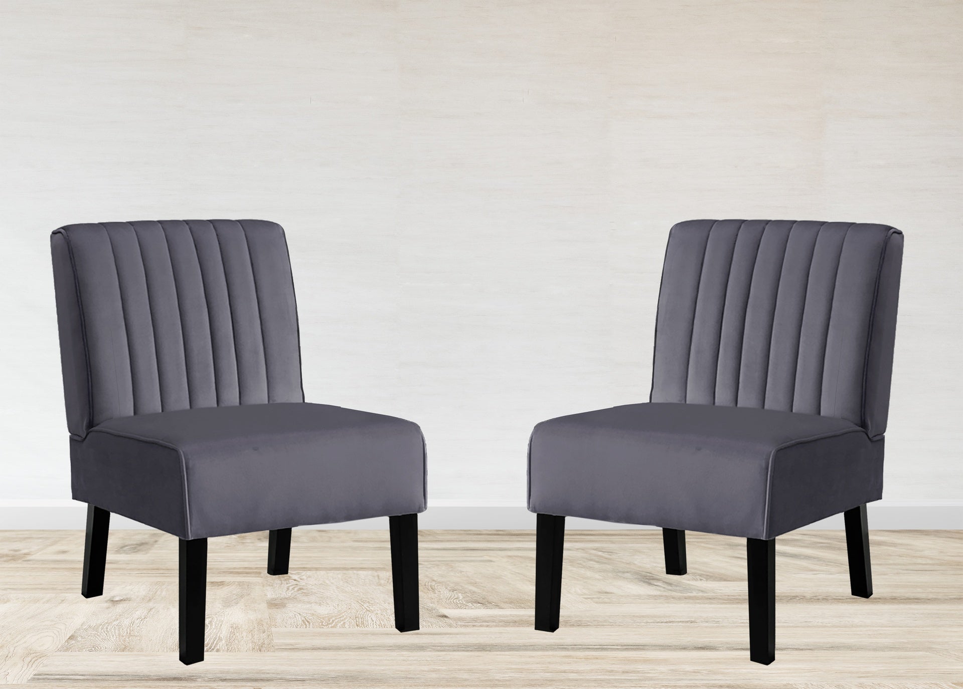 Reese Mid Century Modern Accent Chairs Set of 2 with Minimalist Design, Elegant Velvet Upholstery and Solid Wood Legs, Ideal for Living Room or Bedroom, Grey