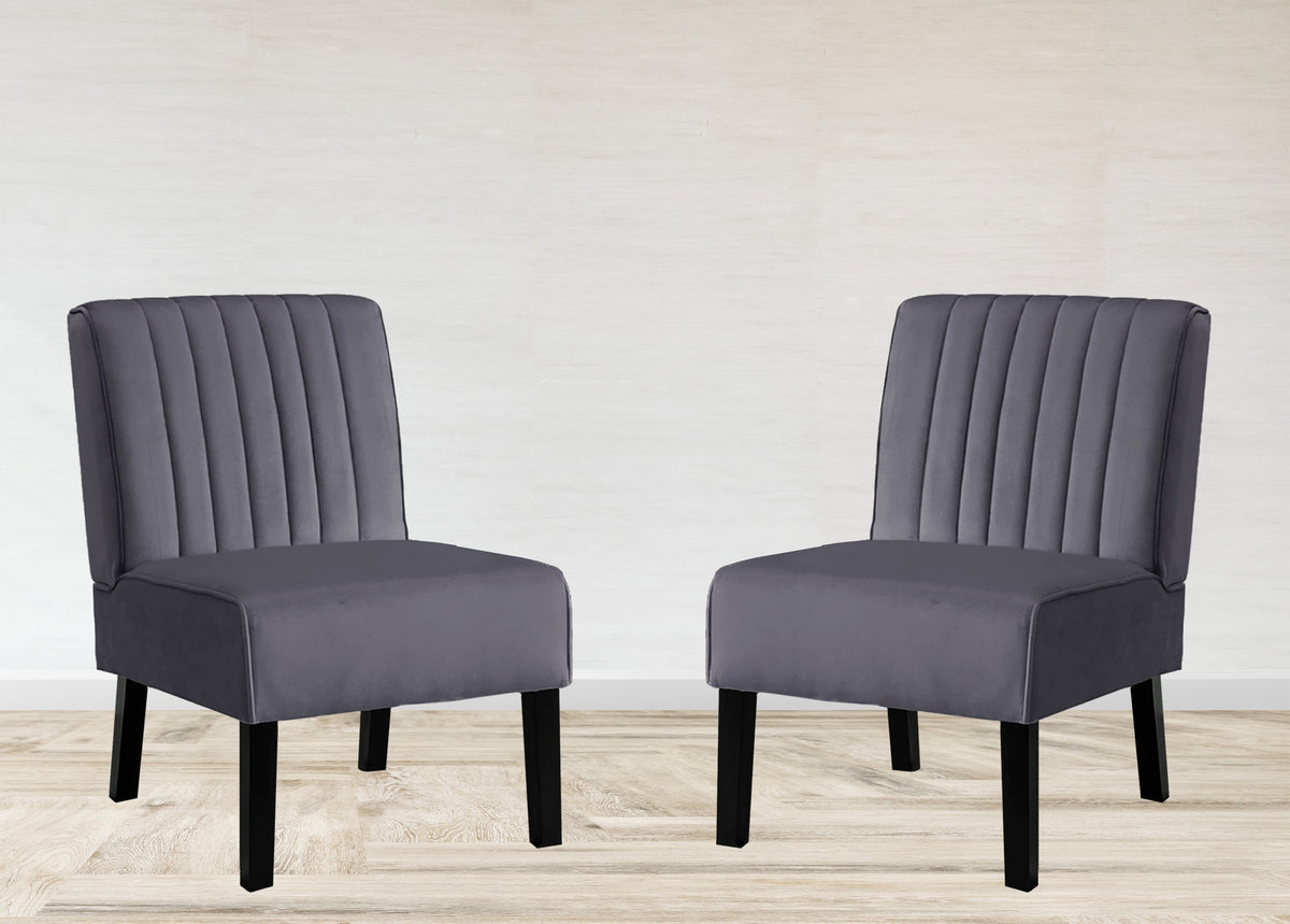 Reese Mid Century Modern Accent Chairs Set of 2 with Minimalist Design, Elegant Velvet Upholstery and Solid Wood Legs, Ideal for Living Room or Bedroom, Grey