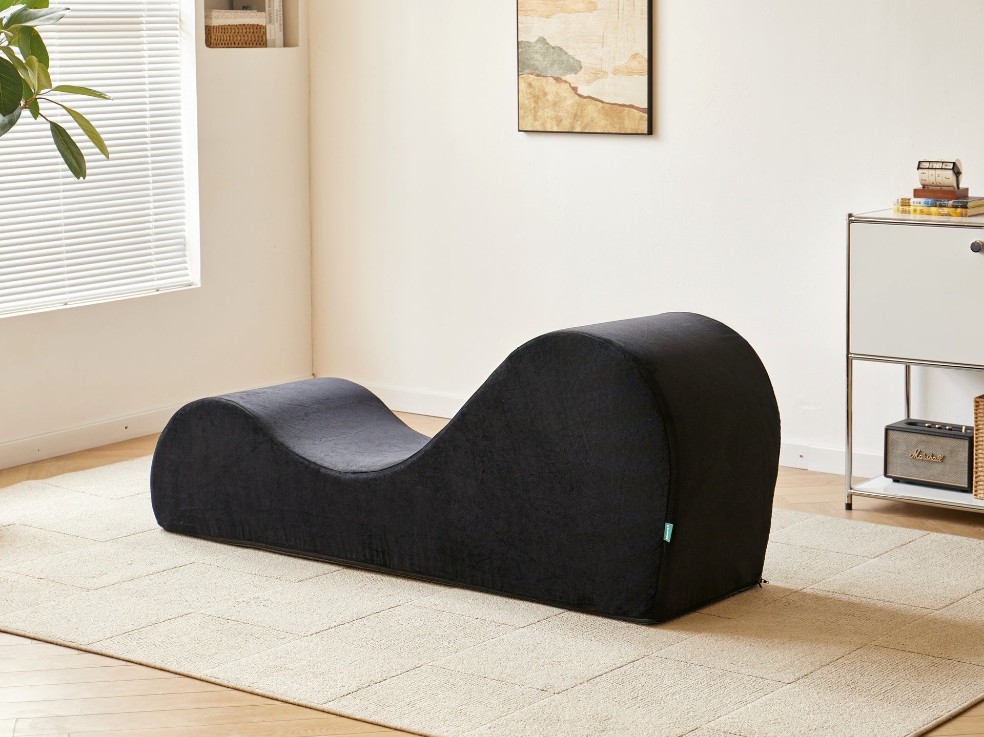 Solace Chaise Lounge Chair Relaxation, Ergonomic Design with Soft Yet Firm High-Density Foam Core, Removable Machine-Washable Cover, Black