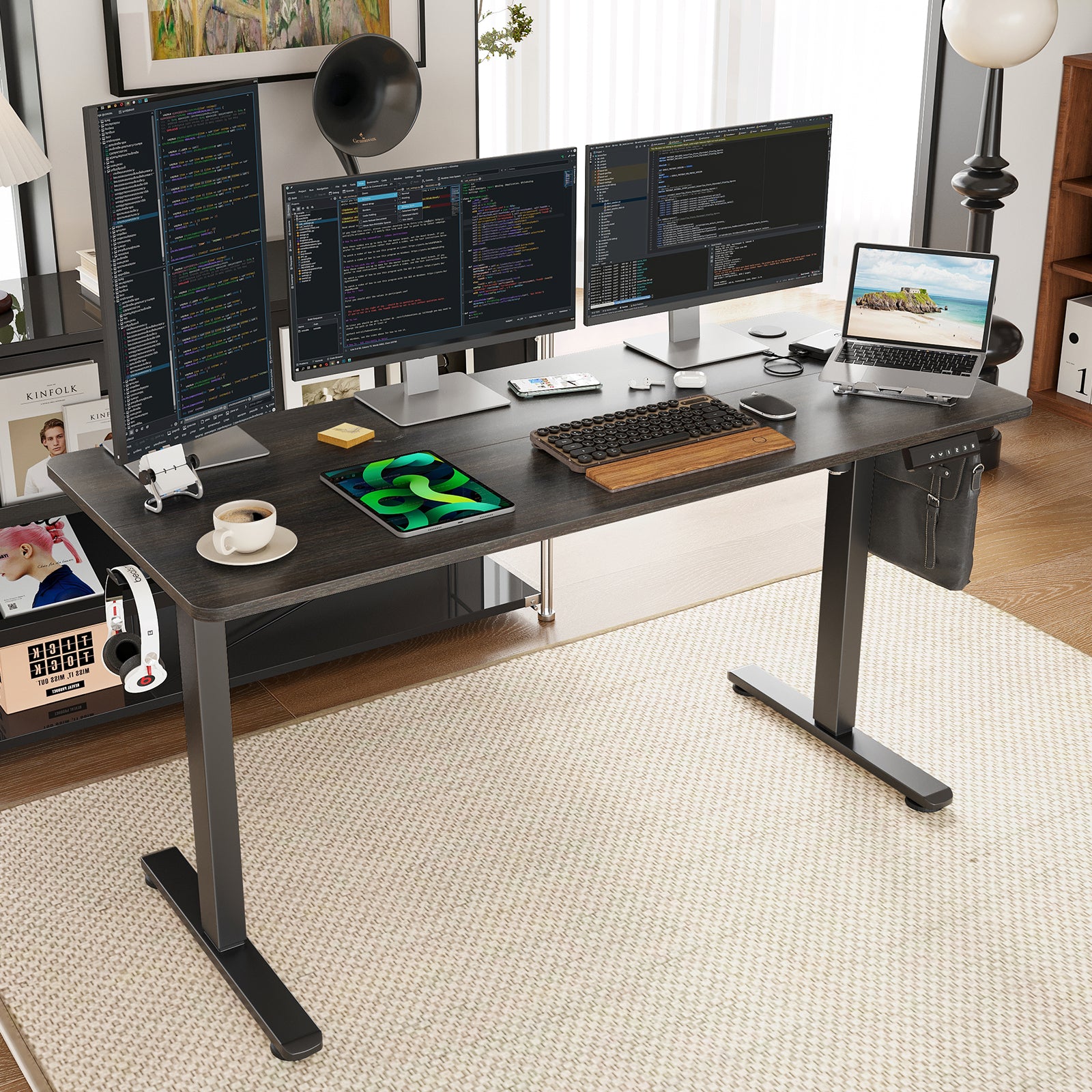 STARY Electric Standing Desk Adjustable Height Sit Stand Home Office Desk with Splice Board