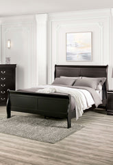 Black Sleigh Design Full Size Bed Bedroom Furniture 1pc Louis Phillipe Bed Bracket Feet Wooden