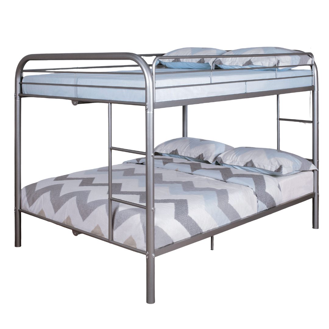 Full Over Full Metal Bunk Bed Contemporary Style With Angled Ladder, Silver