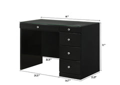 1pc Glam Makeup Vanity Table Glass Top 5 Drawers Crystal Knobs Black Wooden Bedroom Furniture