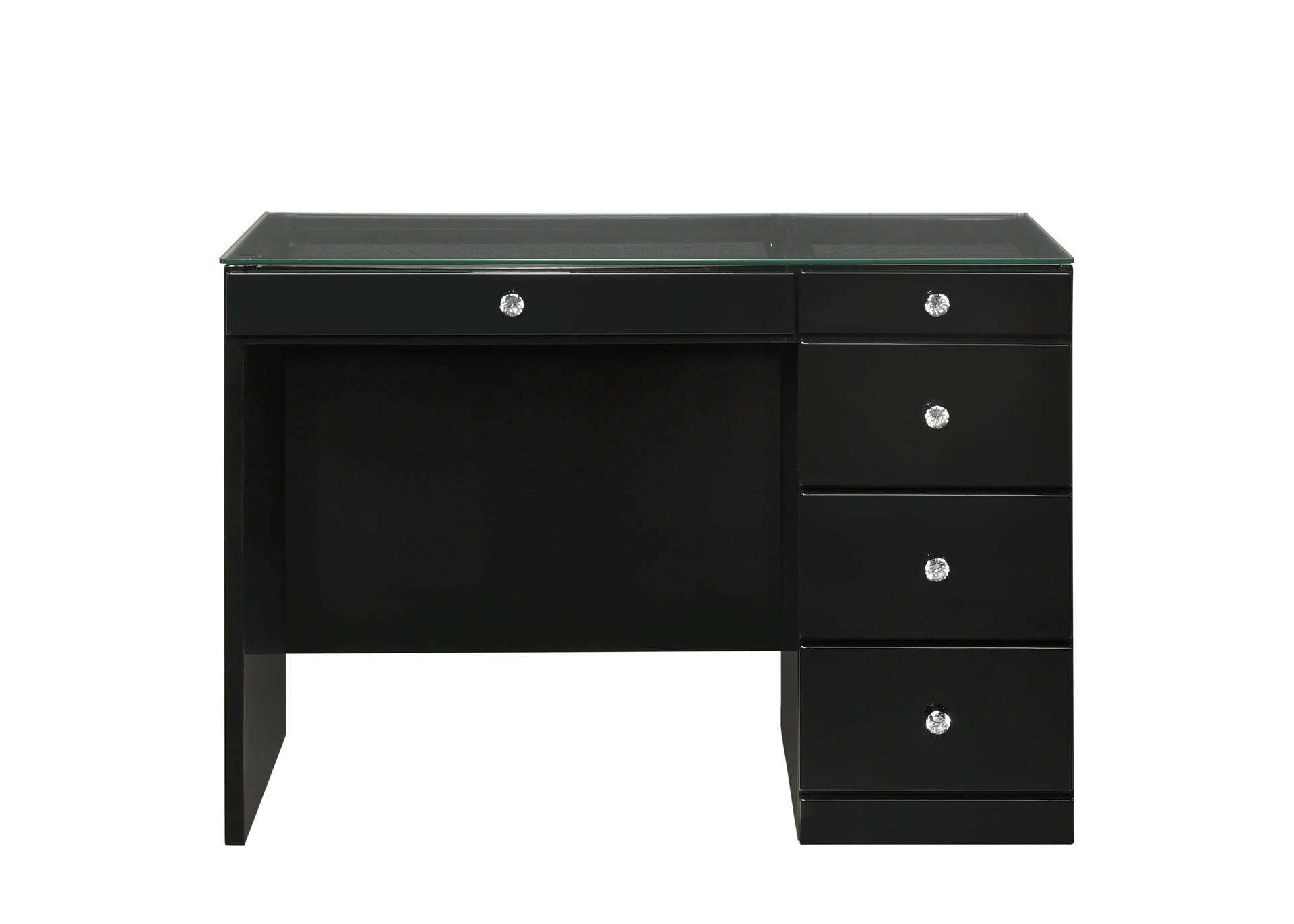 1pc Glam Makeup Vanity Table Glass Top 5 Drawers Crystal Knobs Black Wooden Bedroom Furniture