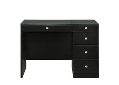 1pc Glam Makeup Vanity Table Glass Top 5 Drawers Crystal Knobs Black Wooden Bedroom Furniture