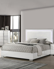 Contemporary White 1pc Eastern King Size Bed w LED Headboard UV Finish Bedframe Bedroom Furniture