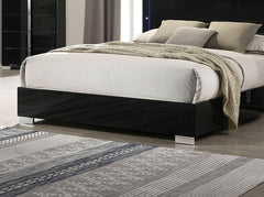 Contemporary Piano Black 1pc King Size Bed w LED Headboard UV Finish Bedframe Bedroom Furniture