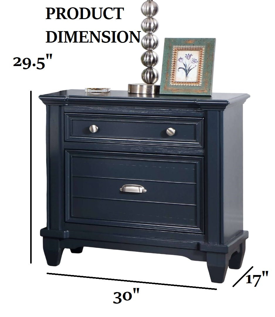 Transitional Style 1pc Nightstand Nickel Round Knobs And Cup Pull Ball Bearing Glide Slate Blue Finish Bedroom Furniture