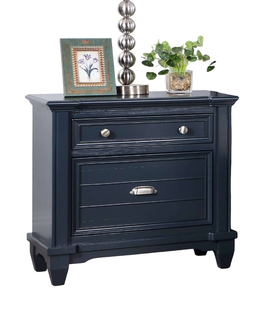 Transitional Style 1pc Nightstand Nickel Round Knobs And Cup Pull Ball Bearing Glide Slate Blue Finish Bedroom Furniture