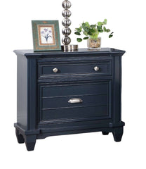 Transitional Style 1pc Nightstand Nickel Round Knobs And Cup Pull Ball Bearing Glide Slate Blue Finish Bedroom Furniture