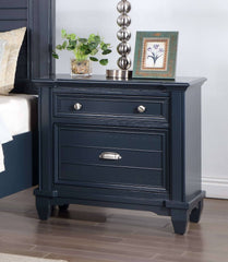 Transitional Style 1pc Nightstand Nickel Round Knobs And Cup Pull Ball Bearing Glide Slate Blue Finish Bedroom Furniture