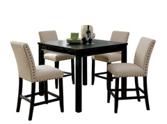Rustic Style 5pc Counter Height Dining Table Set 1x Table 4x Chairs Fabric Chairs Bold Distressed Detail Nailhead Trim Antique Black Finish