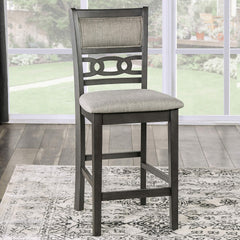 Transitional Style Gray Finish 5pc Counter Height Dining Table Set 1x Table 4x Chairs Round Table Open Shelves Padded Seat And Back