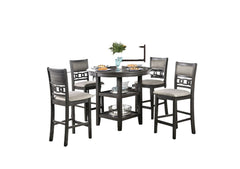 Transitional Style Gray Finish 5pc Counter Height Dining Table Set 1x Table 4x Chairs Round Table Open Shelves Padded Seat And Back