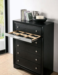 Contemporary Style Black Finish 1pc Chest English Dovetail Drawers Hidden Jewelry Drawer Silver Knobs