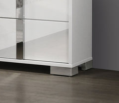 Contemporary Style 1pc Chest UV Finish Chrome Legs And vertical Handles Ball Bearing Glides White Bedroom Furniture
