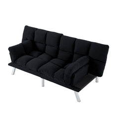 Multifunctional Sofa Bed, Foldable 2-Seater Sofa, Velvet Fabric, Suitable for Living Room & Apartments (Black)