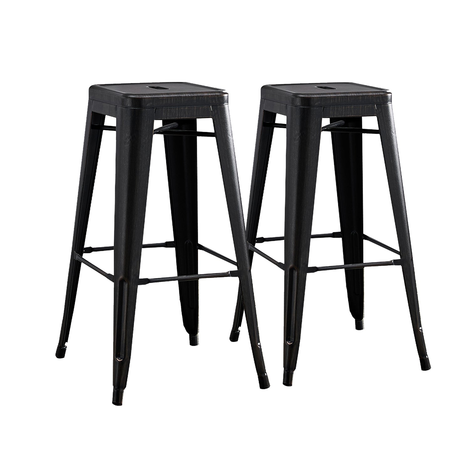 Backless Modern Light Weight Industrial Contemporary Rustic Vintage Costal Metal Bar Stools Without Back and 4 Leg Design (Set of 2) (30" Seat, Distressed Black)