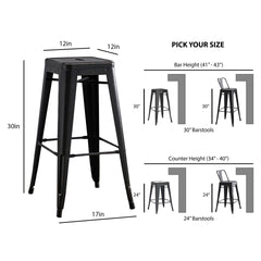 Backless Modern Light Weight Industrial Contemporary Rustic Vintage Costal Metal Bar Stools Without Back and 4 Leg Design (Set of 2) (30" Seat, Distressed Black)
