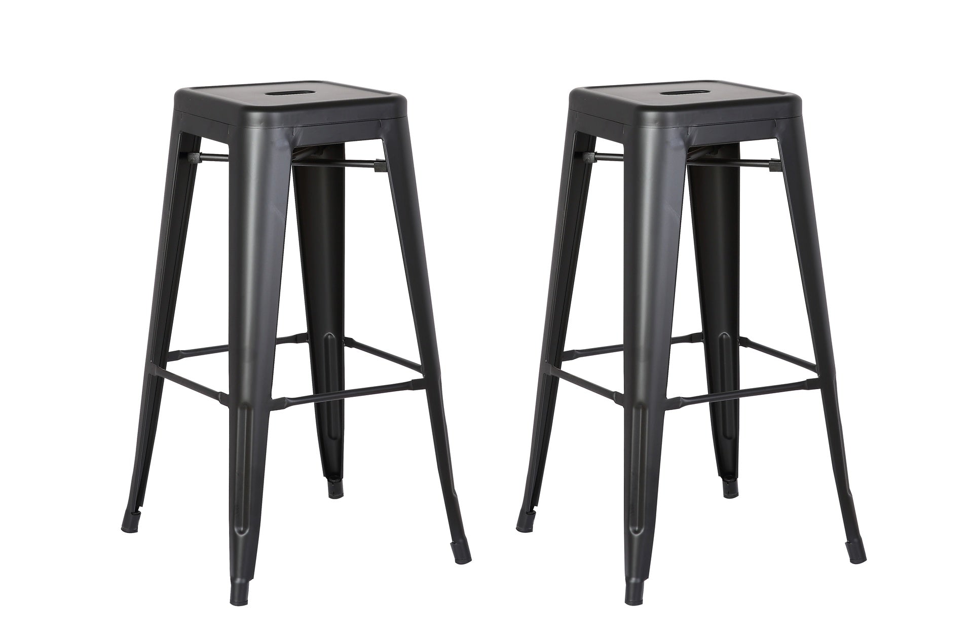 Backless Modern Light Weight Industrial Contemporary Rustic Vintage Costal Metal Bar Stools Without Back and 4 Leg Design (Set of 2) (30" Seat, Distressed Black)