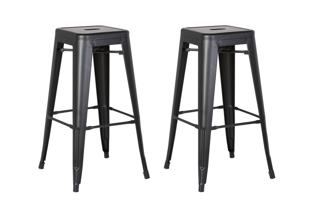 Backless Modern Light Weight Industrial Contemporary Rustic Vintage Costal Metal Bar Stools Without Back and 4 Leg Design (Set of 2) (30" Seat, Distressed Black)