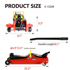 2 Ton Low Profile Floor Jack, 3t jack stand Tire Repair Kit L-Wrench Heavy Duty Steel Racing Floor Jack with Single Piston Quick Lift Pump, Floor Jack Lifting Range 3.3"-15.2"