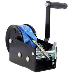 2000LBS Hand Winch,with 26FT Blue Strap,Black Shell,4.1:2.4:1 Gear Ratio Portable Winch,Two-Way Ratchet,Manual Operated Hand Crank Winch for Trailer, Boat or ATV Towing