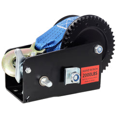 2000LBS Hand Winch,with 26FT Blue Strap,Black Shell,4.1:2.4:1 Gear Ratio Portable Winch,Two-Way Ratchet,Manual Operated Hand Crank Winch for Trailer, Boat or ATV Towing