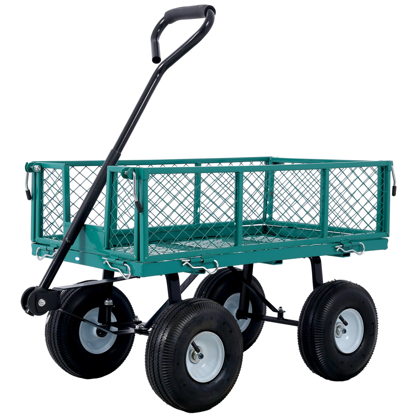 Steel Garden Cart, Steel Mesh Removable Sides, 3 cu ft, 550 lb Capacity, Green