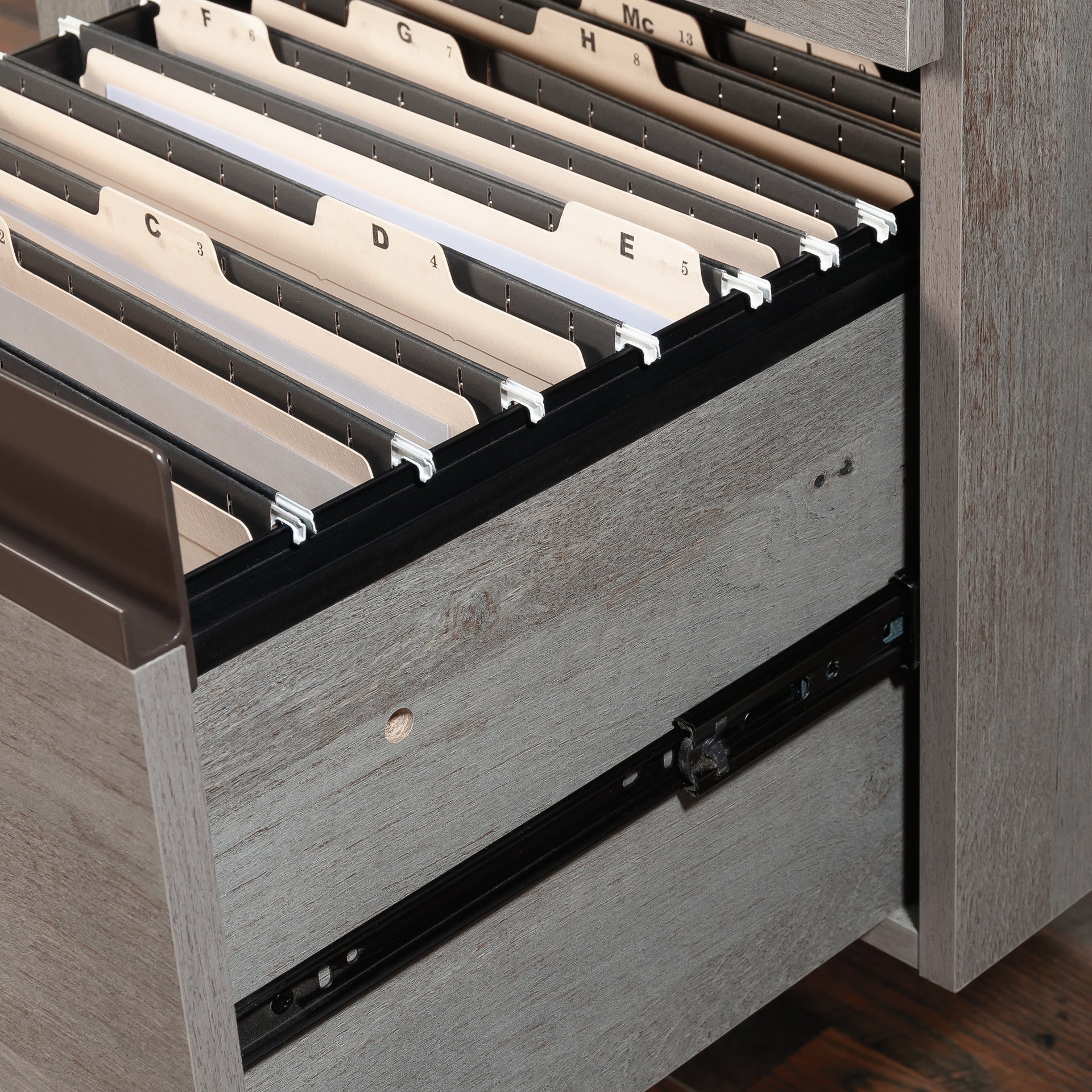 Contemporary L-shaped Desk with Two Lockable Drawers, Brown finish