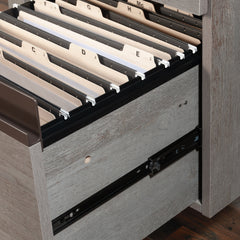 Contemporary L-shaped Desk with Two Lockable Drawers, Brown finish