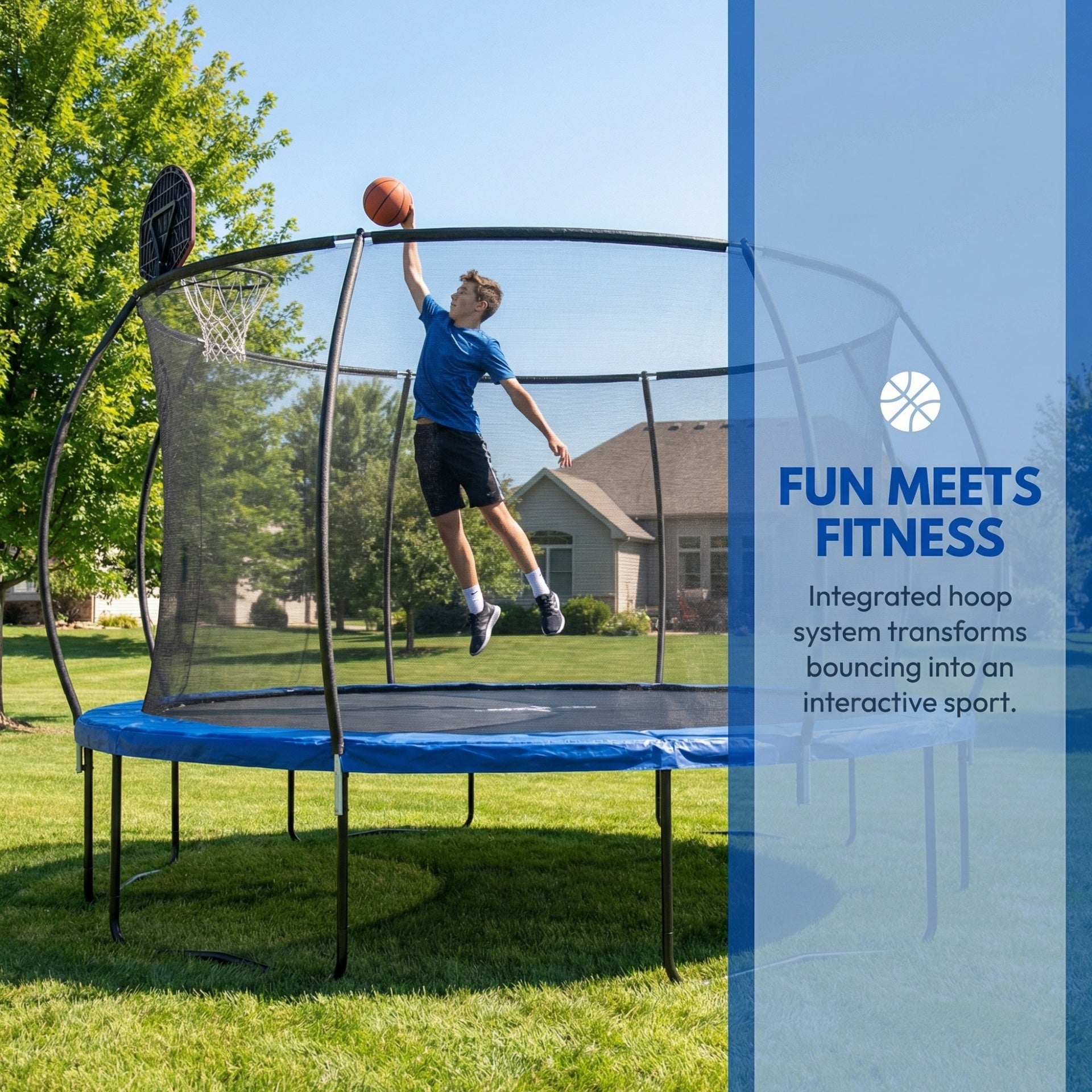 14 FT Pumpkin Trampoline, Outdoor Trampoline with Basketball Hoop, Enclosure Net and Ladder