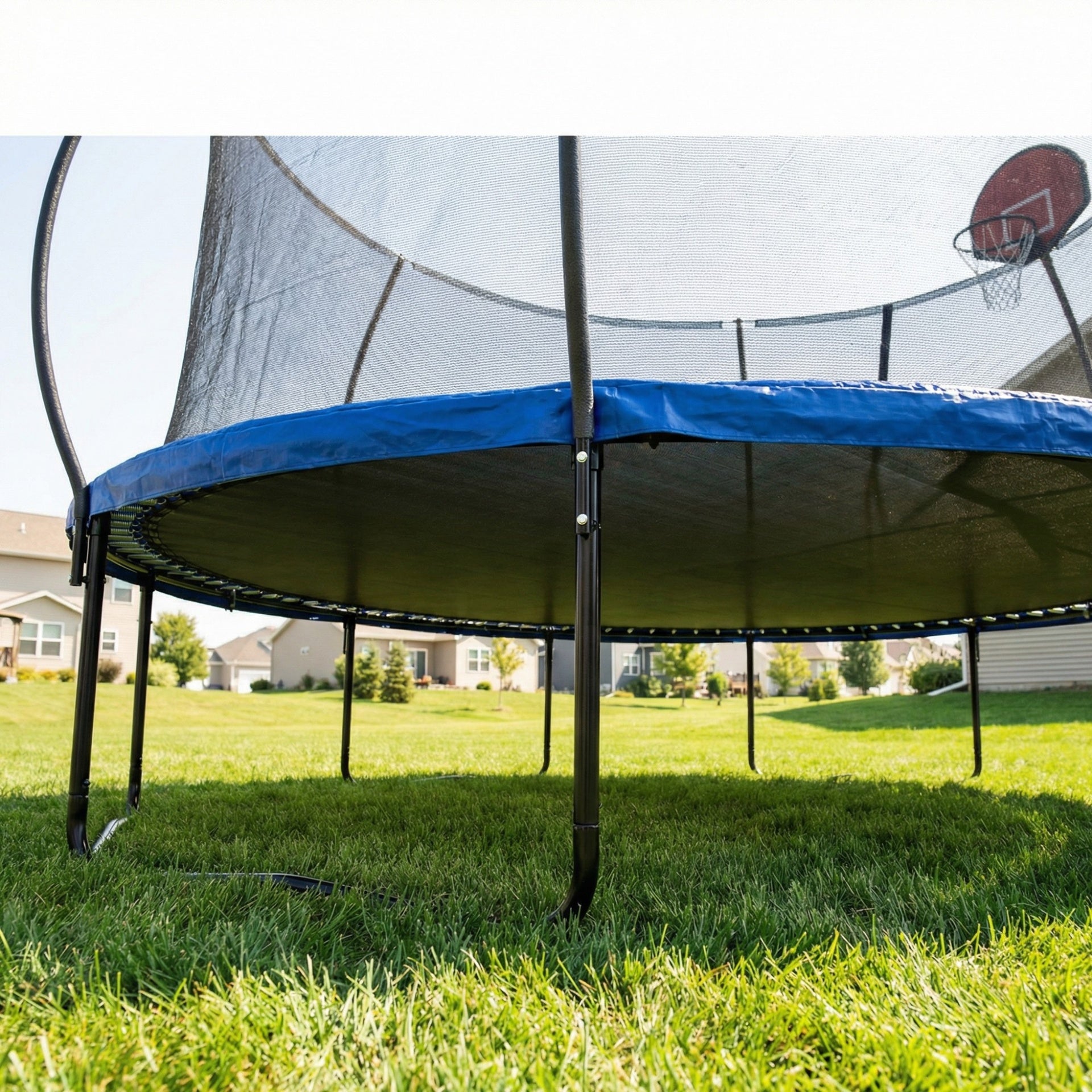 14 FT Pumpkin Trampoline, Outdoor Trampoline with Basketball Hoop, Enclosure Net and Ladder