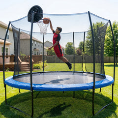 14 FT Pumpkin Trampoline, Outdoor Trampoline with Basketball Hoop, Enclosure Net and Ladder