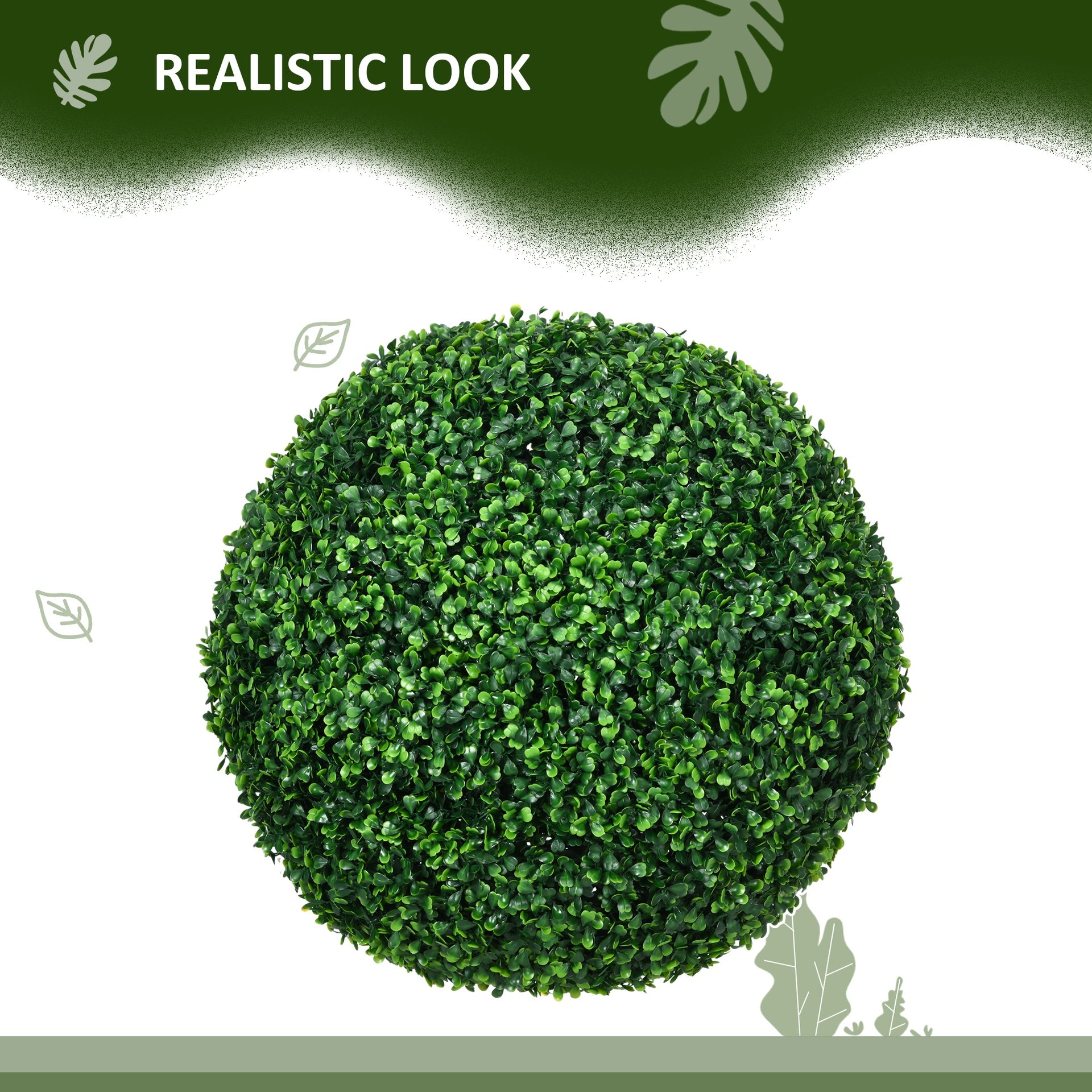 HOMCOM Set of 2 19.75 Inch Artificial Ball Boxwood Topiary Trees Balls, Indoor Outdoor Fake Plants for Home, Office & Living Room Decor