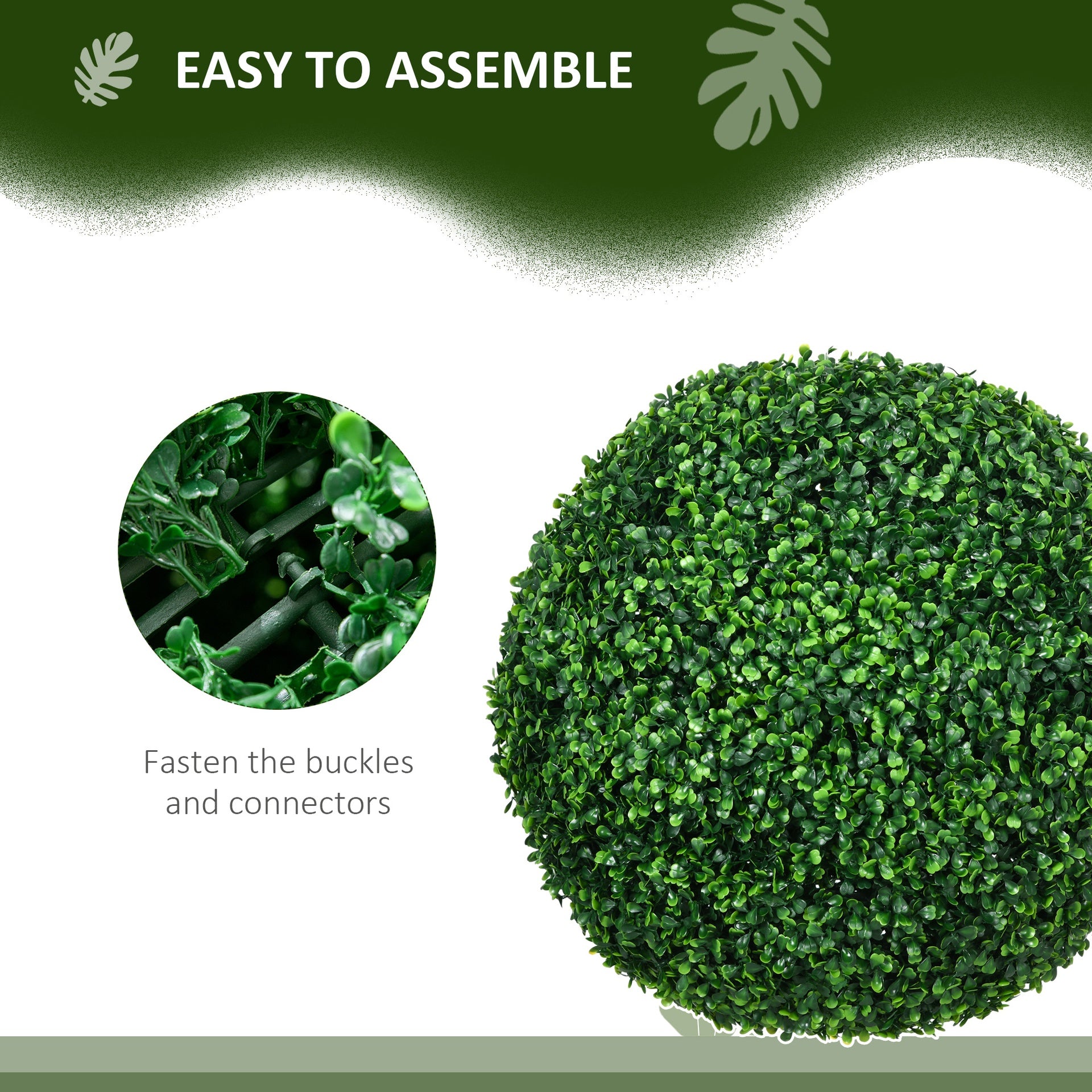 HOMCOM Set of 2 19.75 Inch Artificial Ball Boxwood Topiary Trees Balls, Indoor Outdoor Fake Plants for Home, Office & Living Room Decor